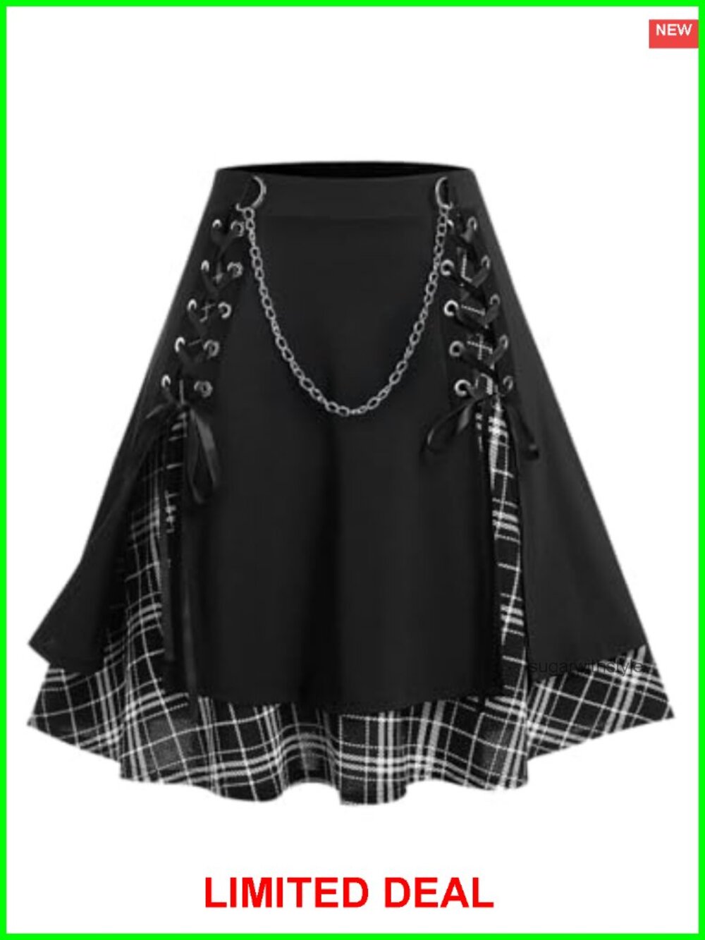 Plus Size Gothic Mini A-Line Skirt High Waist Pleated Detachable Chain